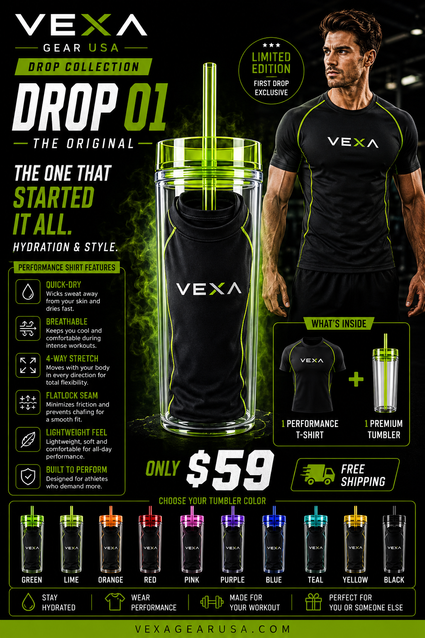 VEXA Race Performance Tee – Black/Green + Premium Tumbler Bundle